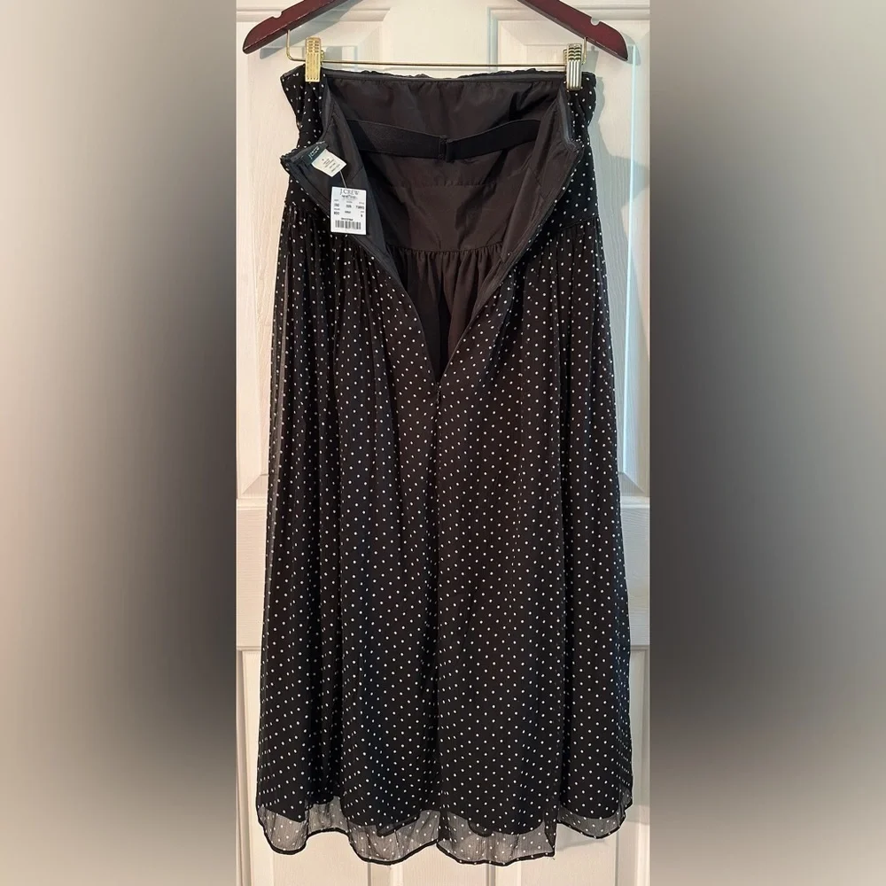 NWT J. CREW 6 VINTAGE Black White Polka Dot Strapless Midi 100% Silk Cocktail